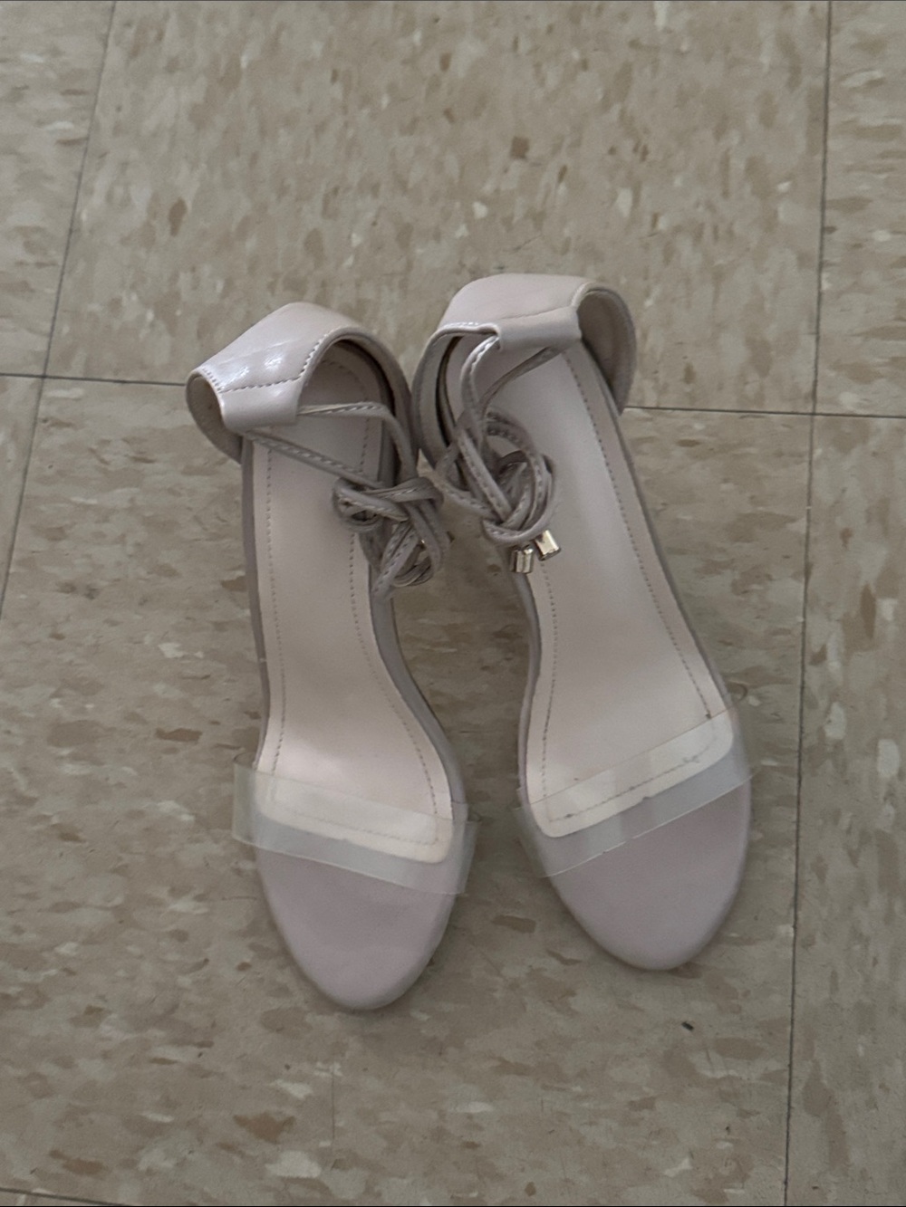 SHEIN Clear Strap Lace-Up Block Heel Sandals - Light Pink